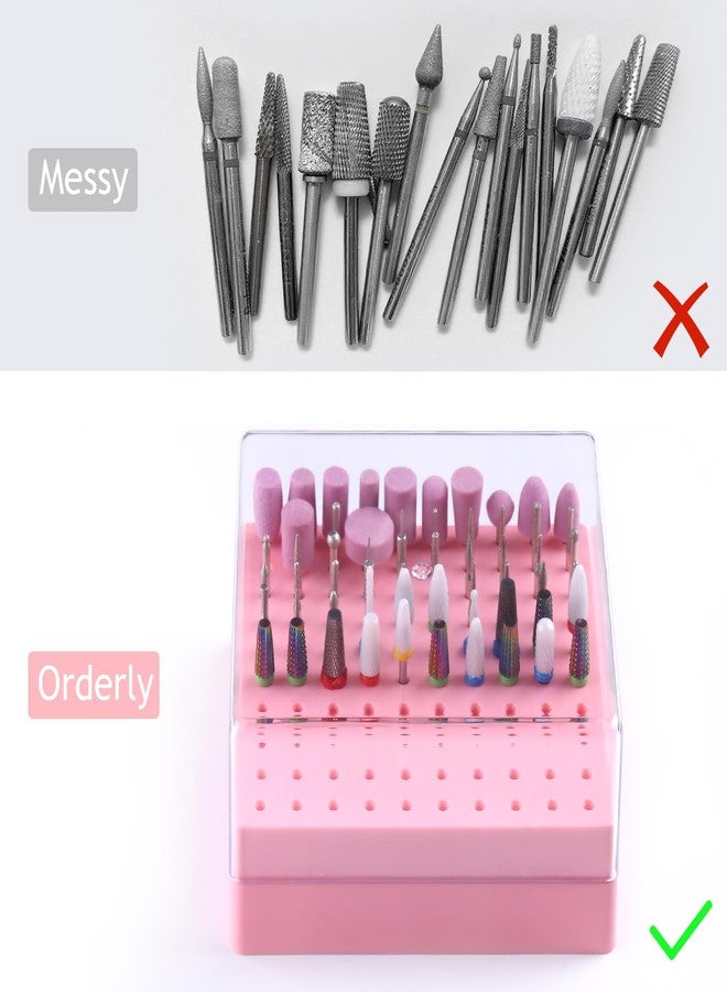 Furtherpretty Nail Drill Bit Holder, 100 Holes Acrylic Nail Drill Bit Organizer with Clear Cover, Nail Drill Bit Storage Case for Manicure Pedicure, Professional Nail Salon Supplies (100 holes-Pink) - Image 5